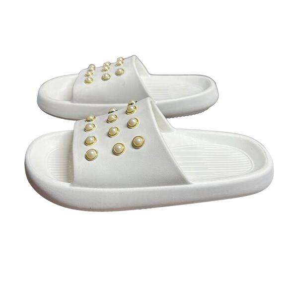 Kenneth Cole Mello Faux Pearl Studded Platform Slip On Slides NEW  Size 10 - Picture 7 of 10
